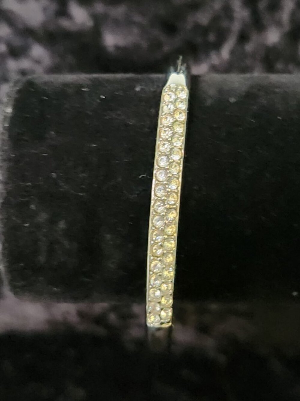 SWAROVSKI Rhodium Plated Double Row Clear Pavé Crystal Hinged Bangle Bracelet EU